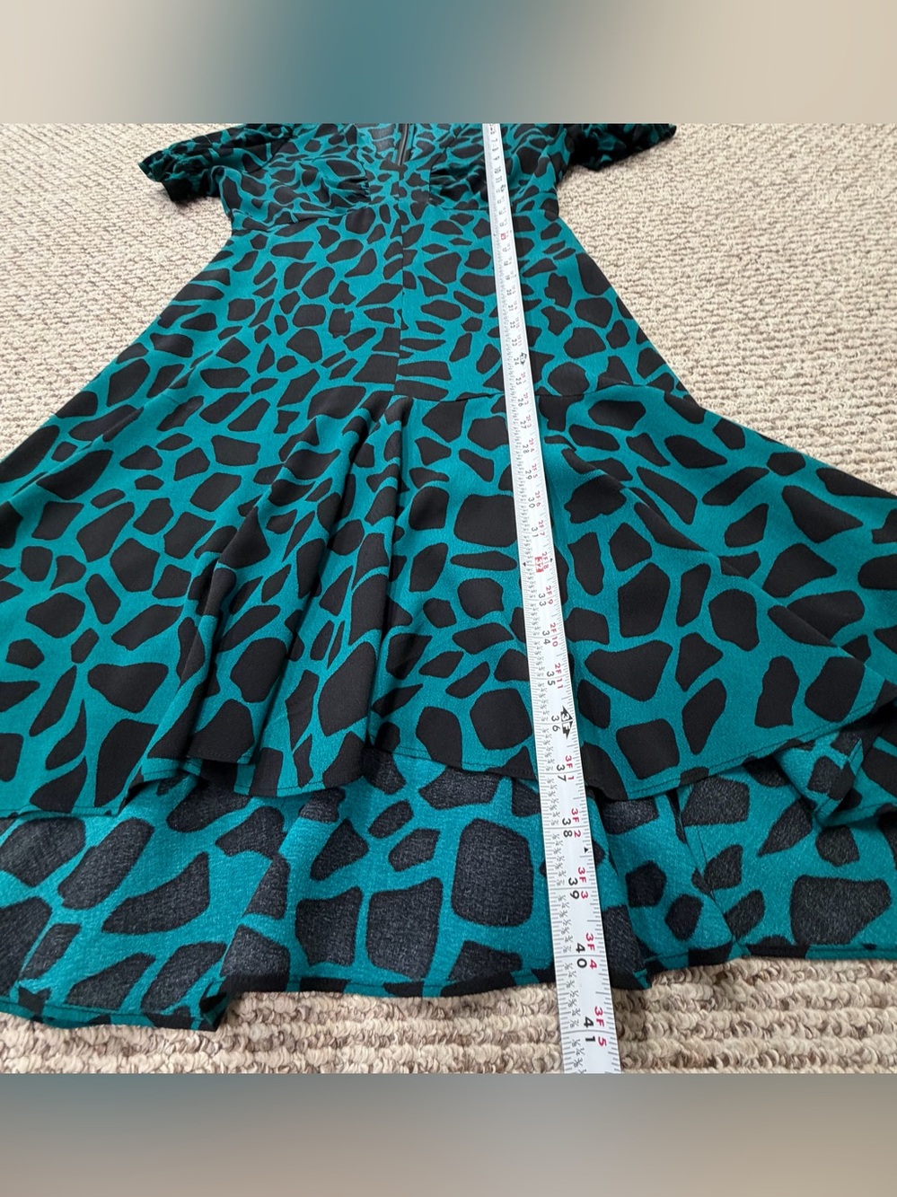 Diane Von Furstenberg DVF Alexis Giraffe Print Dress Sz 4 Puff Sleeve Teal Goth - Picture 13 of 15